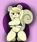  animal_crossing anthro bikini blonde_hair breasts clothing crossgender female hair hands_behind_head kneeling mammal marshal_(animal_crossing) nintendo poraka7 rodent sciurid solo swimwear video_games white_body 