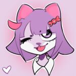  &lt;3 2022 accessory anthro bow_ribbon clothed clothing domestic_cat felid feline felis female fur hair hair_accessory hair_bow hair_ribbon hi_res mammal masyunya_(vkontakte) multicolored_body multicolored_fur one_eye_closed open_mouth open_smile purple_body purple_eyes purple_fur purple_hair purple_nose ribbons simple_background smile solo tongue unknown_artist vkontakte white_body white_fur 
