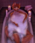  absurd_res anthro bath bathroom big_breasts breasts candle canid canine female fox hi_res hierophant_green_(artist) light mammal nipples soap solo towel water 