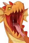  bodily_fluids chip_&#039;n_dale_rescue_rangers disney dragon dtz_(cdrr) ear_frill forked_tongue frill_(anatomy) front_view glistening glistening_eyes glistening_tongue headshot_portrait horn imperatorcaesar mouth_shot open_mouth orange_body pink_tongue portrait saliva saliva_on_tongue saliva_string simple_background tan_horn tongue tongue_out unsigned white_background yellow_body yellow_frill 