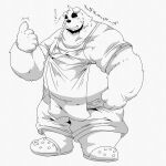  2022 anthro apron belly big_belly bottomwear clothing hi_res humanoid_hands japanese_text kemono male mammal overweight overweight_male shirt shorts solo suishou0602 text topwear ursid 