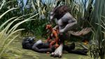  anthro blizzard_entertainment canid crouching double_penetration female forest group hi_res intersex intersex/female knot male male/female mammal penetration perromalo plant ta&#039;lesy tree trio video_games vulpera warcraft were werecanid worgen 