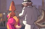  big_breasts big_butt breasts butt canid canine canis clothing diane_foxington dreamworks dress female fox fur lollipopcon male mammal mr._wolf_(the_bad_guys) orange_body orange_fur tenting the_bad_guys wolf 