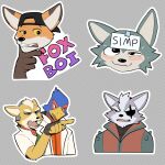  anthro avian beastars bird blue_body canid canine canis clothed clothing falco_lombardi fox fox_mccloud grey_body group hi_res jrjresq legoshi_(beastars) male mammal meme nintendo orange_body star_fox sticker text video_games wolf wolf_o&#039;donnell woman_yelling_at_a_cat 