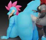  3d_(artwork) anal anal_penetration anthro armwear balls big_balls big_breasts big_penis bodily_fluids breasts clothing cum cum_in_ass cum_in_mouth cum_inside digital_media_(artwork) doggystyle dragon duo ejaculation excessive_cum fallen_angel_(artist) female feraligatr from_behind_position genital_fluids genitals hair hi_res huge_breasts larger_female leggings legwear looking_back looking_pleasured male male/female nintendo penetration penis pok&eacute;mon pok&eacute;mon_(species) red_hair scalie sex sharp_teeth shirt size_difference smaller_male tank_top teeth tongue tongue_out topwear valorlynz vein veiny_penis video_games yuki_(evov1) yukigatr_(evov1) 