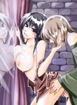  1girl black_hair breast_press breasts cum genderswap genderswap_(mtf) gensou_suikoden gensou_suikoden_i hetero large_breasts long_hair luc_(suikoden) mabo-udon mirror pale_skin sex tir_mcdohl uncensored 