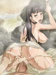  1girl ahegao amagi_yukiko ass ass_grab baanin back black_hair breasts censored cum cum_in_pussy fucked_silly hetero highres large_breasts long_hair mosaic_censoring onsen penis persona persona_4 sex solo_focus vaginal water wet 