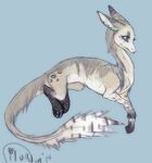 2014 blue_eyes brown_toes digitigrade dra&#039;essa dragon ear_piercing female feral fluffy fluffy_tail fur furred_dragon furred_scalie heart_symbol iluq lilana_rose mammal mane mythological_creature mythological_scalie mythology piercing scalie signature simple_background smile solo tail tail_tuft tan_body tan_fur tuft