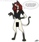 2021 alpha_channel anthro big_breasts bottomless breasts caroline_(fiercedeitylynx) censor_bar censored clothed clothing collar complaining dialogue digitigrade domestic_cat english_text felid feline felis female fiercedeitylynx helluva_boss hi_res looking_at_viewer mammal open_mouth siamese signature solo speech_bubble spiked_collar spikes text