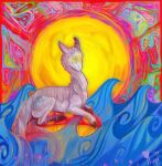 2014 abstract_background brown_toes digital_media_(artwork) digital_painting_(artwork) digitigrade dra&#039;essa female feral fur furred_dragoness heart_symbol iluq lilana_rose mammal psychedelic solo sun water white_body white_fur