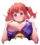  bad_id bad_pixiv_id blush breasts breasts_apart cum cum_on_body cum_on_breasts cum_on_upper_body ddal face facial hair_bobbles hair_ornament highres large_breasts nipples onozuka_komachi puffy_nipples red_eyes red_hair short_hair solo tears touhou two_side_up wavy_mouth 