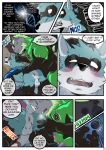 anthro anti_hero anus ass_to_face balls beard belly blush bodily_fluids breath butt canid canine canis claws clothing cobalt_beast comic crisis crisis_ch1 dialogue dna double_helix duo facial_hair flaccid foreskin genes genitals green_hair hair head_grab hero hi_res holding_butt latex male male/male mammal mask muscular narrowed_eyes nipples open_mouth panting penis power rhinoceros ripped_suit samaraka shaking shivering sonarceros spandex squint superhero_costume sweat tail teeth tight_clothing torn_clothing vibrating_ball villainous wolf