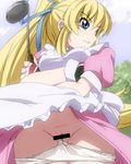  apron blonde_hair blue_eyes censored ladle lilith_aileron lowres panties panty_pull pantyshot ponytail pussy solo tales_of_(series) tales_of_destiny tunnel_(artist) underwear upskirt white_panties 