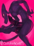  2022 absurd_res artist_name balls corneuscorn digital_media_(artwork) erection genitals hi_res looking_at_viewer male medial_ring metroid nintendo pink_background ridley simple_background solo video_games 