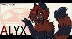  abstract_background alex_mayhem anthro black_body black_fur canid canine cel_shading demon fluffy fox fur guilty_gear highlights_(coloring) horn hybrid infernaltanuki male mammal pose procyonid raccoon red_body red_fur shaded solo yellow_eyes 