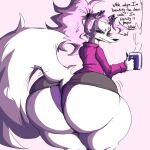  anthro big_butt bottomwear butt canid canine canis clothing container cup holding_cup holding_object huge_butt lavender_lily mammal panties skirt solo thick_thighs underwear wolf 