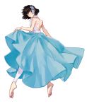  1girl alternate_costume back backless_dress backless_outfit bare_arms bare_back bare_shoulders barefoot black_hair chain_sumeragi dress from_behind hair_ornament housui_(g3hopes) kekkai_sensen median_furrow purple_eyes short_hair shoulder_blades solo 