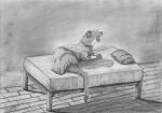  bed clothed clothing female feral furniture graphite_(artwork) greyscale lied_etal lying lying_on_bed mammal monochrome mustela mustelid musteline on_bed open_mouth pencil_(artwork) sketch solo traditional_media_(artwork) true_musteline yawn 