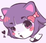  &lt;3 2022 accessory anthro black_nose blush bow_ribbon clothed clothing domestic_cat felid feline felis female fur hair hair_accessory hair_bow hair_ribbon looking_at_viewer mammal masyunya_(vkontakte) mishapet multicolored_body multicolored_fur open_mouth open_smile purple_body purple_eyes purple_fur purple_hair ribbons simple_background smile solo vkontakte white_body white_fur 