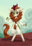  2_toes 3_fingers anthro asian_mythology autumn_blaze_(mlp) chinese_mythology cloven_hooves digital_media_(artwork) east_asian_mythology eyebrows feet female fingers friendship_is_magic fur green_body green_scales hasbro hooves horn inner_ear_fluff kirin long_tail lynxwolf mane my_little_pony mythology orange_mane scales solo standing thick_eyebrows toes tuft white_body white_fur yellow_eyes 