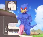  after_sex avian bird blue_body bodily_fluids cum cum_inside erection excessive_cum facility falco_lombardi flooding genital_fluids genitals hi_res internal machine macro milking_machine mountain nintendo ofuro penile penis penis_milking star_fox tunnel video_games worship 