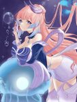  1girl absurdres air_bubble blue_eyes bow bowtie breasts bubble cleavage genshin_impact gloves highres jellyfish lesux0723 pink_hair sangonomiya_kokomi shorts solo thighhighs underwater 