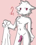  anthro canid canine canis changed_(video_game) clothing clothing_grab demon3sigma dr._k_(changed) fur genitals hi_res male mammal penis red_eyes slim solo undressing white_body white_fur wolf 