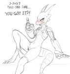  2019 anthro blush clothed clothing cybernetic_arm cybernetic_limb dialogue english_text female flat_chested genitals gesture hi_res kobold panties panties_around_legs panties_down partially_clothed pointing pussy reclining ruste_(w4g4) scalie sketch solo text tsundere underwear underwear_down w4g4 