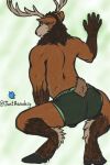  anthro antlers brisben brown_body brown_fur butt butt_focus cervid cervine crouching foot_tuft fur hand_on_wall heel_tuft hi_res hooves horn inner_ear_fluff looking_at_viewer male mammal multicolored_body muscular muscular_male orange_body orange_fur red_deer solo squatting_position tail_tuft tan_body tan_fur tuft xanderg_(artist) 