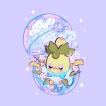  +_+ afloat artist_name blush_stickers capsule commentary crying highres leaphere no_humans pokemon pokemon_(creature) purple_background smoliv solo sparkle tears water watermark wavy_mouth 