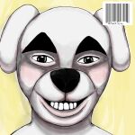  2020 album_cover animal_crossing anthro aphex_twin black_and_white_fur black_eyebrows black_eyes black_nose canid canine canis cover domestic_dog ears_down english_text eyebrows floppy_ears fur holly_ero i_care_because_you_do_(album) k.k._slider k.k._slider_album_redraw male mammal meme nintendo open_mouth pivoted_ears shaded shaded_face simple_background smile solo stare teeth teeth_showing teeth_visible text thick_eyebrows video_games white_body white_ears white_face white_fur white_neck yellow_background 