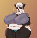  3_eyes anthro areola belly belly_grab belly_overhang big_breasts black_and_white_fur breasts camel_toe curvy_figure female giant_panda hi_res holding_belly huge_breasts huge_hips huge_thighs mammal multi_eye navel nipple_outline puffy_areola slightly_chubby solo sungerart thick_thighs tongue tongue_out ursid voluptuous wide_hips 
