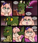 2019 absurd_res accessory anthro big_breasts big_butt blush boop bow_ribbon breasts butt butt_grab clothing colored comic domestic_cat dragon duo english_text felid feline felis female green_body green_scales hair hair_accessory hair_bow hair_ribbon hand_on_butt hi_res horn if_hell_had_a_taste male mammal marci_hetson multicolored_body multicolored_scales muscular muscular_anthro muscular_male nose_boop nuzzling obese obese_anthro obese_female open_mouth overweight overweight_anthro overweight_female pink_hair red_eyes ribbons robe scales scar shirt skylar_fidchell speech_bubble teal_eyes text topwear two_tone_body two_tone_scales url viroveteruscy yellow_body yellow_scales yellow_sclera 