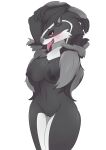  absurd_res anthro arms_above_head blush breasts digital_media_(artwork) duo female fur genitals hair hi_res mammal nintendo nipples nude obstagoon open_mouth pilu_(artist) pok&eacute;mon pok&eacute;mon_(species) pussy simple_background solo standing tongue video_games 