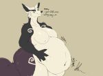  anthro belly_overhang bijoux_(byser) bloated canid canine countershading digestion female fox hi_res holding_belly itskorrie mammal navel rumbling_stomach smile solo talking_to_another thick_thighs 
