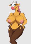  allannocte anthro areola big_breasts blue_eyes blush breasts eyelashes female genitals girafarig hi_res huge_breasts nintendo nipples nude pink_areola pink_nipples pok&eacute;mon pok&eacute;mon_(species) pussy simple_background smile smiling_at_viewer solo video_games wide_hips 