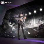 artist_request azur_lane black_footwear black_gloves boots essex_(azur_lane) essex_(detective_essex)_(azur_lane) fingerless_gloves gloves hand_on_headwear hand_on_hip hat highres holster long_hair looking_at_viewer midriff navel necktie official_alternate_costume official_art pantyhose photo_(object) pleated_skirt purple_hair red_eyes skirt smile thigh_holster twintails 
