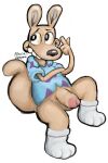  absurd_res anthro balls clothed clothing digital_media_(artwork) digital_painting_(artwork) floating footwear genitals gentials gesture hi_res maccas_mcalpaca macropod male mammal marsupial nickelodeon no_underwear one_leg_up pantsless pointing pointing_up raised_leg rocko&#039;s_modern_life rocko_rama shirt simple_background simple_eyes socks solo topwear wallaby watermark 