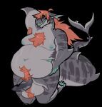  anthro balls belly candibat chompa_(character) fish genitals hairy hi_res intersex male maleherm marine moobs overweight penis shark slightly_chubby solo 