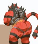  2022 absurd_res anthro back_muscles barazoku big_butt big_muscles butt clothing fire fur hi_res huge_butt huge_muscles huge_thighs incineroar jockstrap male monochrome_kg muscular muscular_anthro muscular_male nintendo pok&eacute;mon pok&eacute;mon_(species) rear_view simple_background solo standing thick_thighs tuft underwear video_games white_background 