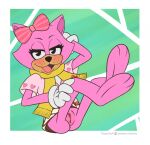  anthro domestic_cat felid feline felis female genitals hi_res mammal pancake_(toontown) pink_body pose pussy scarf seductive solo toontown_corporate_clash toontown_online toony xnanchox 