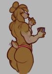  absurd_res anthro bird_dog brown_body brown_fur butt canid canine canis clothing cocker_spaniel coffee_mug diadorin domestic_dog floppy_ears fur grey_background half-closed_eyes hi_res hunting_dog male mammal muscle_tone muscular muscular_anthro muscular_male narrowed_eyes nugget_(diadorin) orange_sclera pecs short_tail simple_background solo spaniel thong underwear 