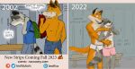  2022 aiden_harris anthro backpack black_nose blush bottomwear canid canine closet_coon clothing colin_young duo embrace eyes_closed fox grey_body hi_res hug hugging_from_behind humanoid_hands leafdog locker_room male male/male mammal pants procyonid raccoon shirt topwear underwear 