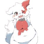  anthro belly blush bottom_heavy cpon555 featureless_crotch fupa fur hi_res navel nintendo one_eye_closed overweight pok&eacute;mon pok&eacute;mon_(species) solo video_games white_body white_fur wide_hips wink zangoose 