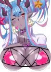 1girl 4uu_(radicalmp_head) arm_between_breasts bangs between_breasts bikini blue_hair blush breasts choker cleavage collared_shirt colored_skin detached_sleeves double_bun earrings eyeliner fate/grand_order fate_(series) grey_skin hair_between_eyes hair_bun hair_ornament highres hoop_earrings horns ibuki_douji_(fate) ibuki_douji_(swimsuit_berserker)_(fate) jewelry large_breasts long_hair looking_at_viewer makeup multicolored_hair one_eye_closed oni oni_horns open_mouth pink_bikini pink_hair pointy_ears puckered_lips red_eyes shirt short_sleeves sidelocks solo star_(symbol) star_hair_ornament swimsuit white_shirt 