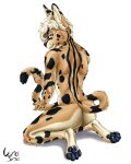  absurd_res anthro butt digital_media_(artwork) felid feline grey_eyes hair hi_res holding_tail looking_at_viewer looking_back lunasimia male mammal nude olezka_(sausysandwich) serval simple_background sitting_on_paws solo white_hair 