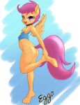  anthro butt clothed clothing collar eggonaught fall_of_equestria female female/female friendship_is_magic my_little_pony nipples nude partially_clothed scootaloo_(mlp) solo torn_clothing wings wonderbolts_(mlp) 
