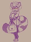  2022 anthro blush bottomwear clothed clothing crossdressing girly legwear male mammal monochrome nurse nurse_clothing nurse_uniform procyonid purse raccoon reydam reydam_(character) skirt solo spot_color thigh_highs toeless_legwear uniform 