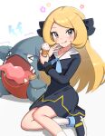  1girl blonde_hair child cynthia_(pokemon) female_child food gonzarez grey_eyes hair_ornament highres ice_cream long_hair pokemon pokemon_(game) pokemon_dppt simple_background solo very_long_hair wavy_hair white_background younger 