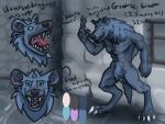  4:3 absurd_res anthro blue_body blue_fur character_name_universaldragon claws fangs fur gnoll heart_piercing hi_res hole_in_ear hyaenid male mammal model_sheet muscular open_mouth round_ears smile solo universaldragon 